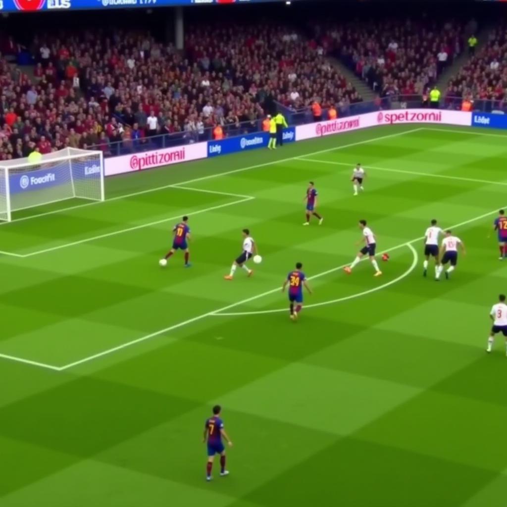 Cầu thủ Barcelona áp sát đối phương trong FIFA 18