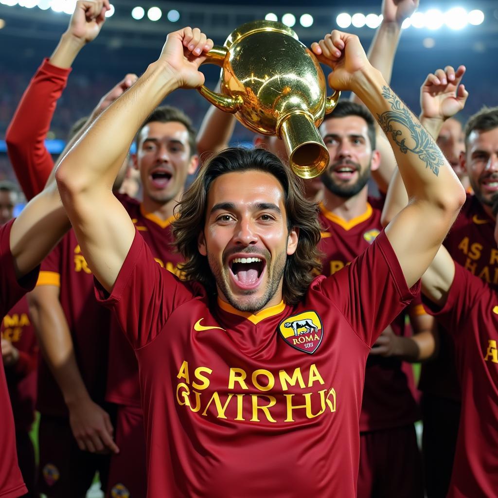 Batistuta ăn mừng chức vô địch Serie A cùng AS Roma