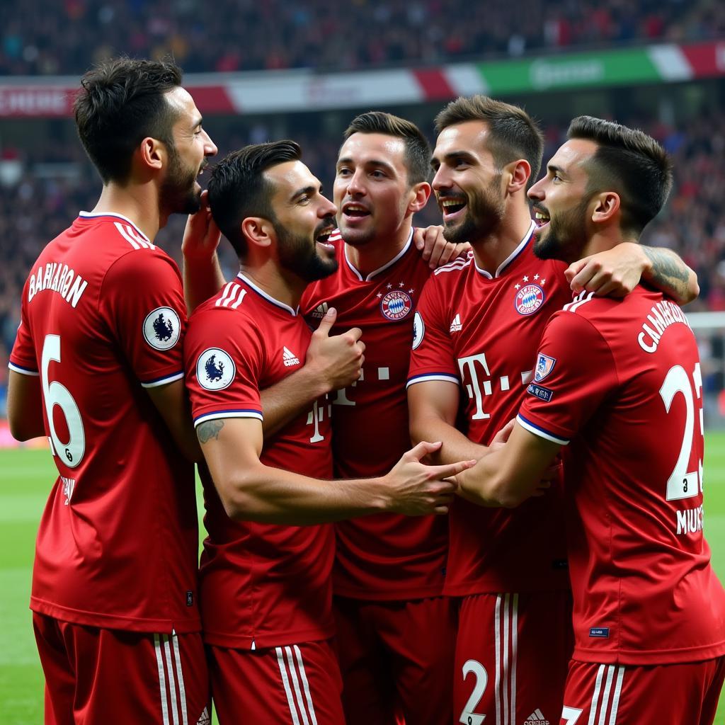 Các cầu thủ Bayern Munich ăn mừng bàn thắng