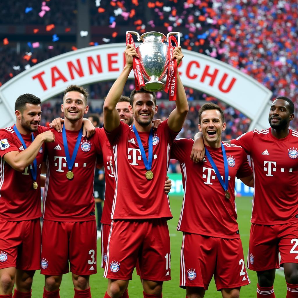 Cầu thủ Bayern Munich nâng cao chiếc cúp vô địch Bundesliga