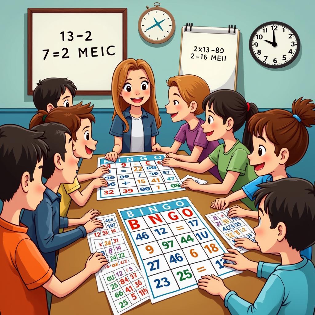 Học sinh tham gia trò chơi Bingo Toán Học