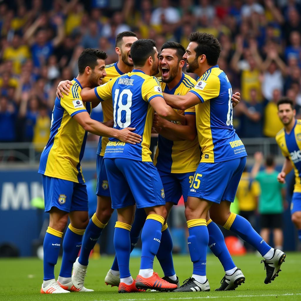 Boca Juniors players celebrating a goal