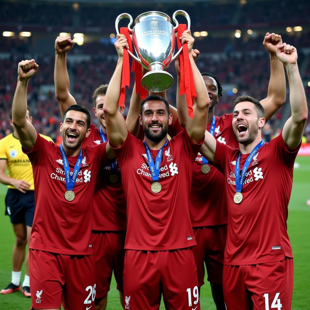 Các cầu thủ Liverpool ăn mừng chức vô địch Champions League