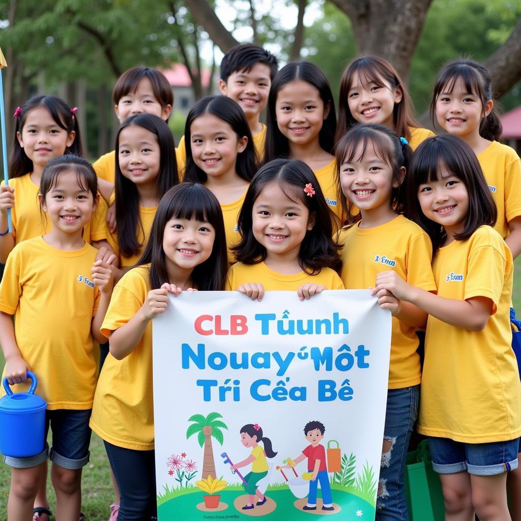 Các thành viên CLB Tình Nguyện Mặt Trời Của Bé chụp ảnh lưu niệm