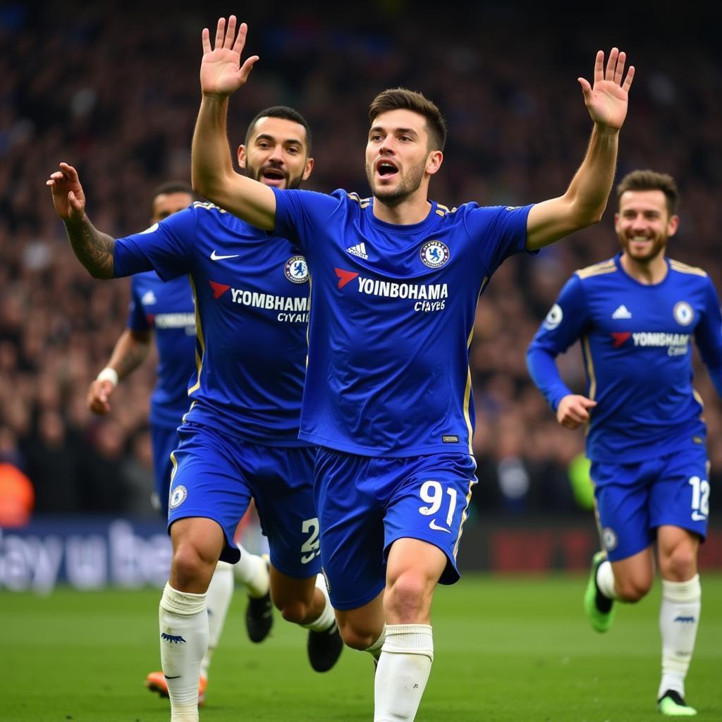 Cầu thủ Chelsea ăn mừng bàn thắng