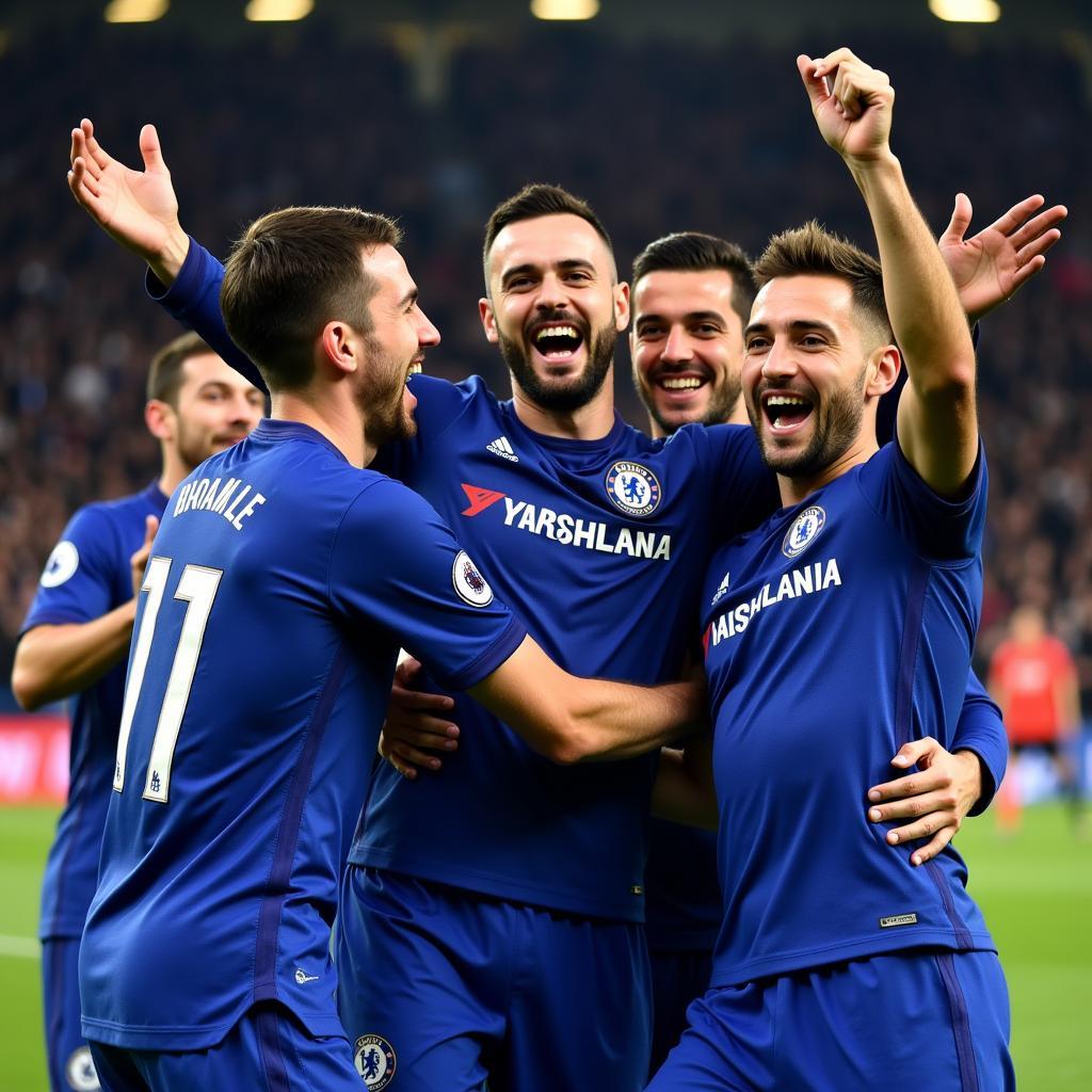 Chelsea players celebrating a goal