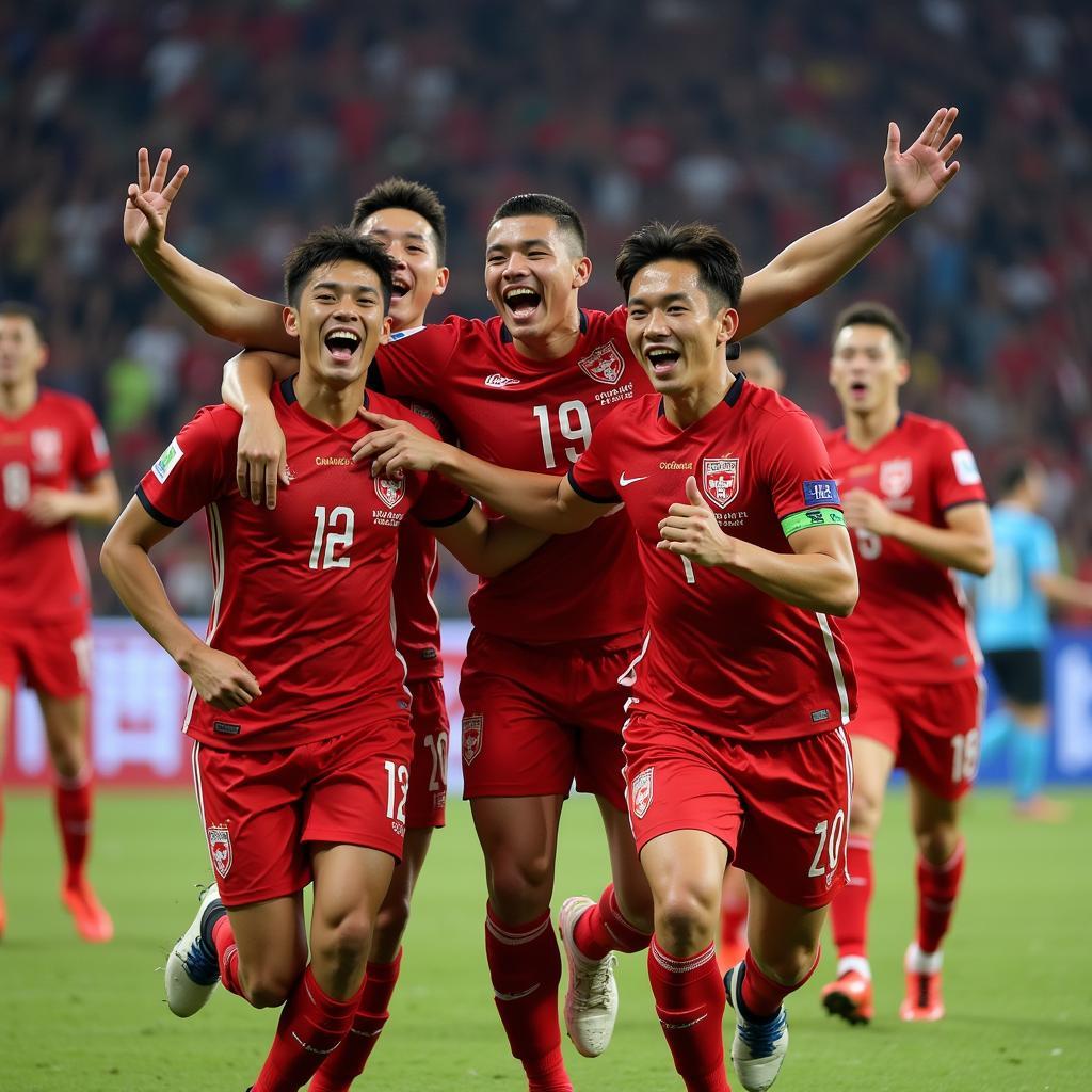 Sông Lam Nghệ An players celebrating a victory