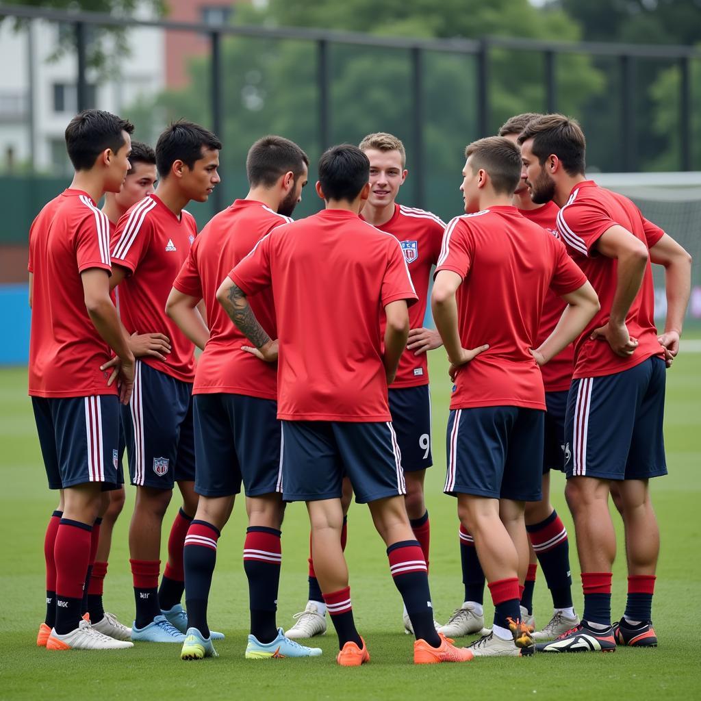 Young football players discussing tactics