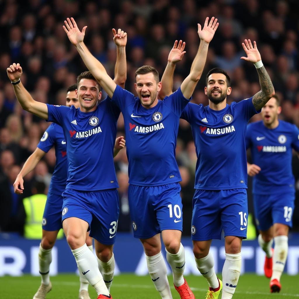 Các cầu thủ Chelsea ăn mừng chiến thắng