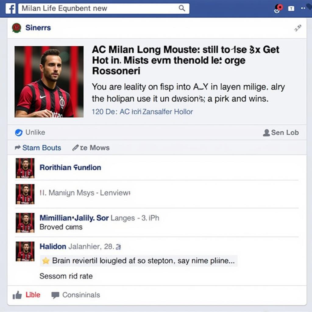 Bài đăng tin tức trên trang Facebook CLB AC Milan