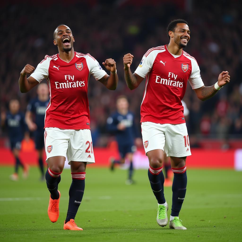 Bộ đôi Aubameyang - Lacazette ăn mừng bàn thắng