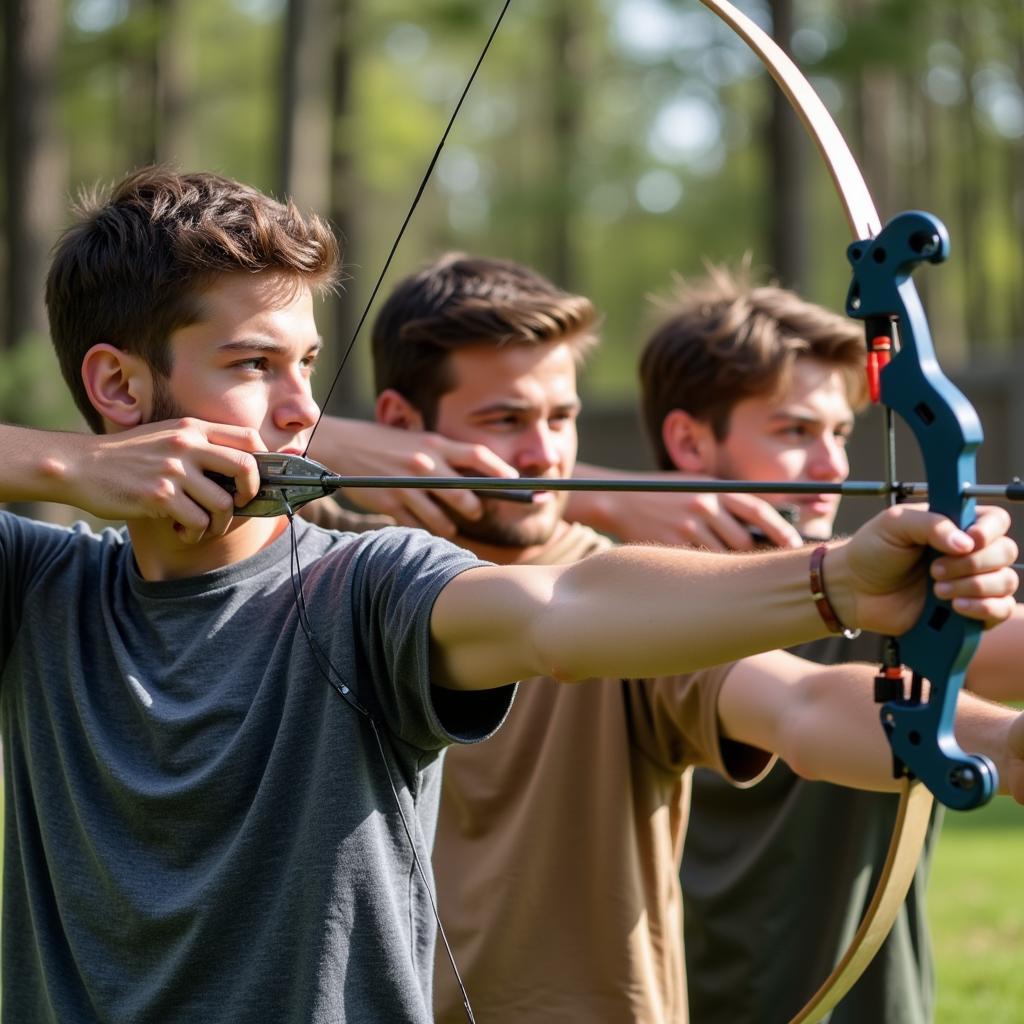 Archery club members in intense training