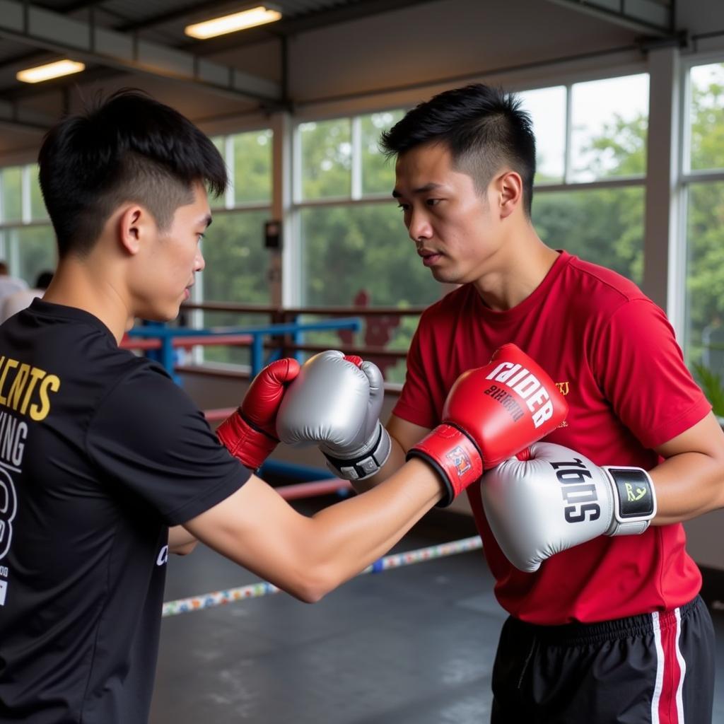 Huấn luyện viên tận tâm hướng dẫn học viên tại CLB Boxing Nhà Văn Hóa Phan Đình Phùng