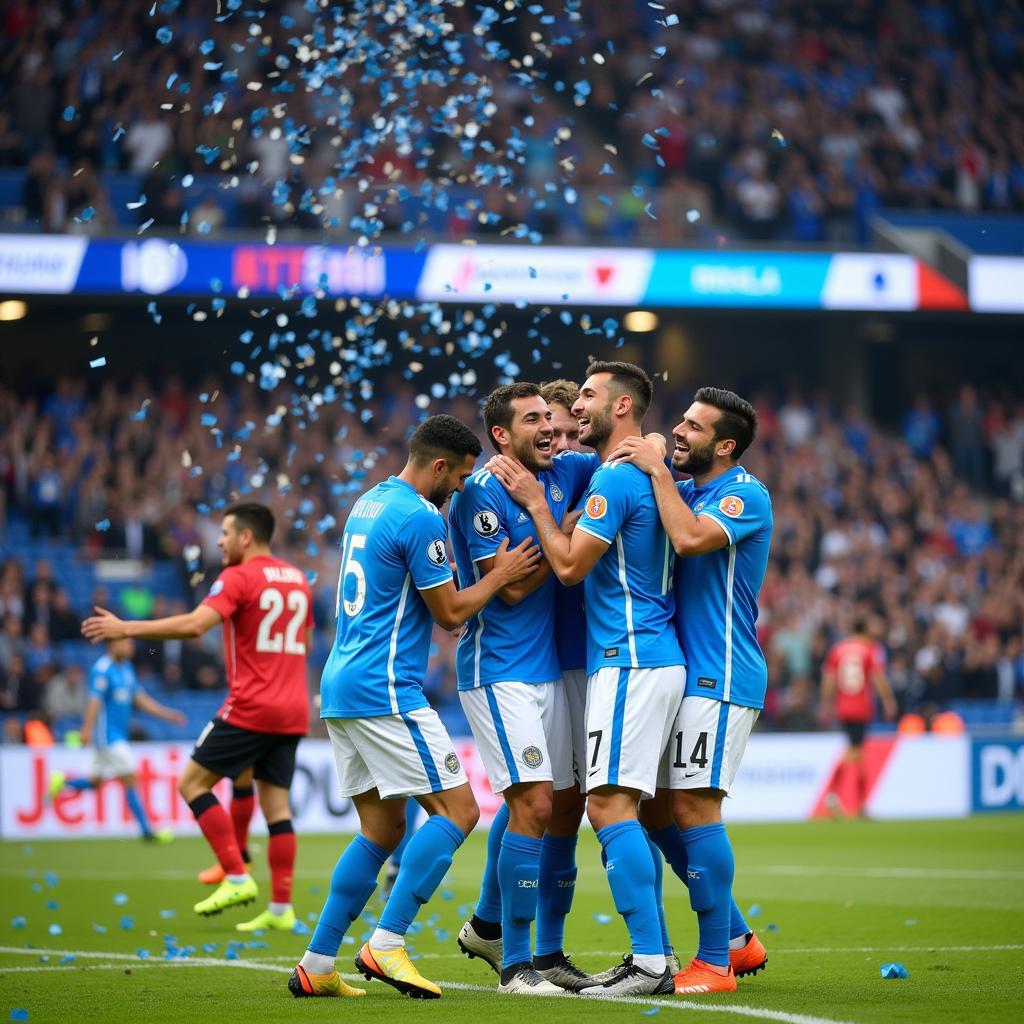 Các cầu thủ Al-Hilal ăn mừng bàn thắng trong trận chung kết AFC Champions League