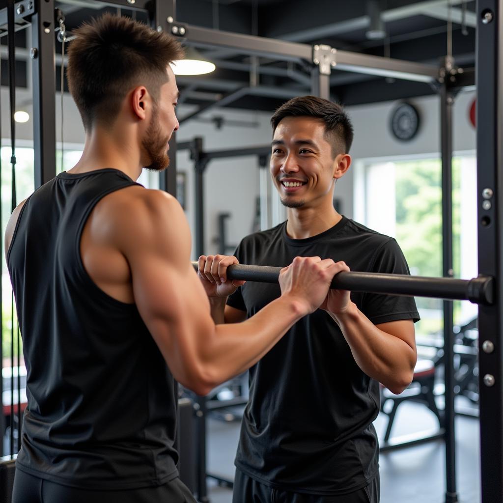 Huấn luyện viên hướng dẫn tập luyện tại CLB Gym Liên Chiểu Đà Nẵng