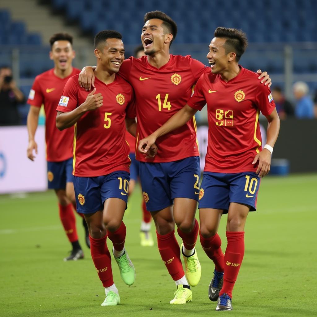 Cầu thủ CLB Hà Nội ăn mừng bàn thắng tại AFC Cup 2019