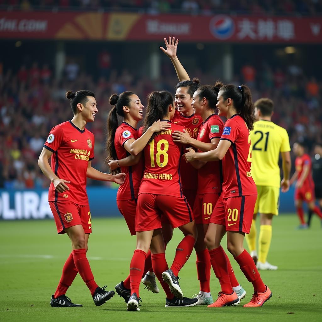 CLB Thông Tin Liên Việt Post Bank celebrating their victory