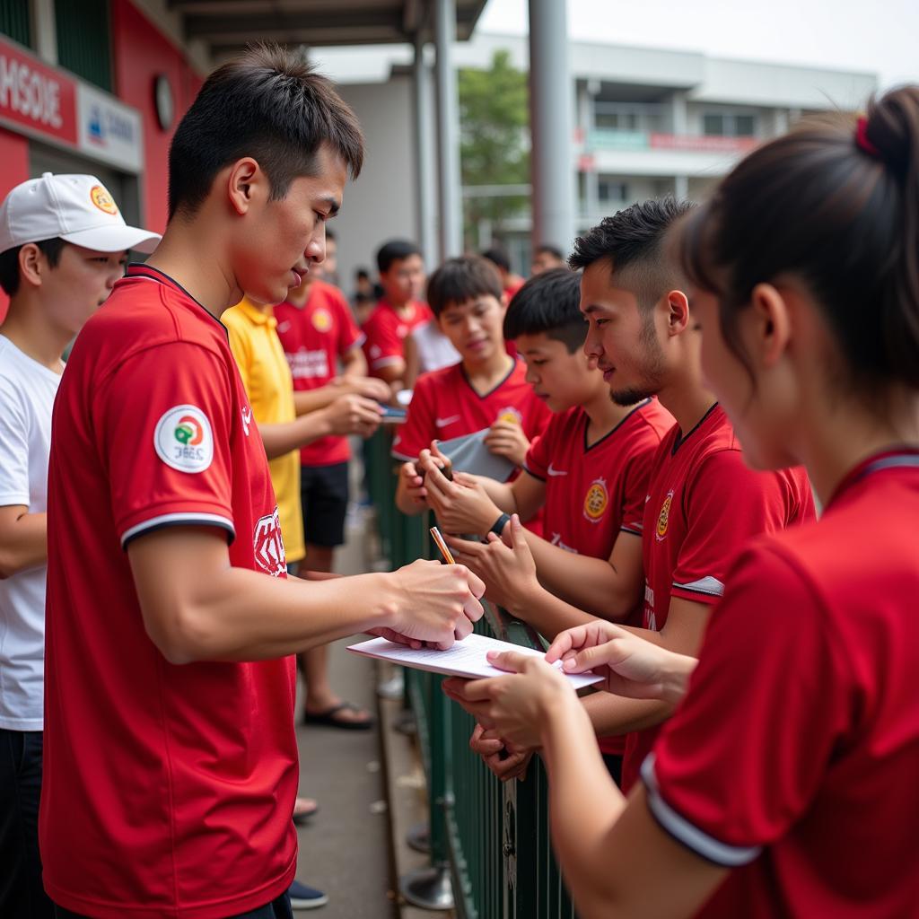 CLB Thông Tin Liên Việt Post Bank players interacting with their fans