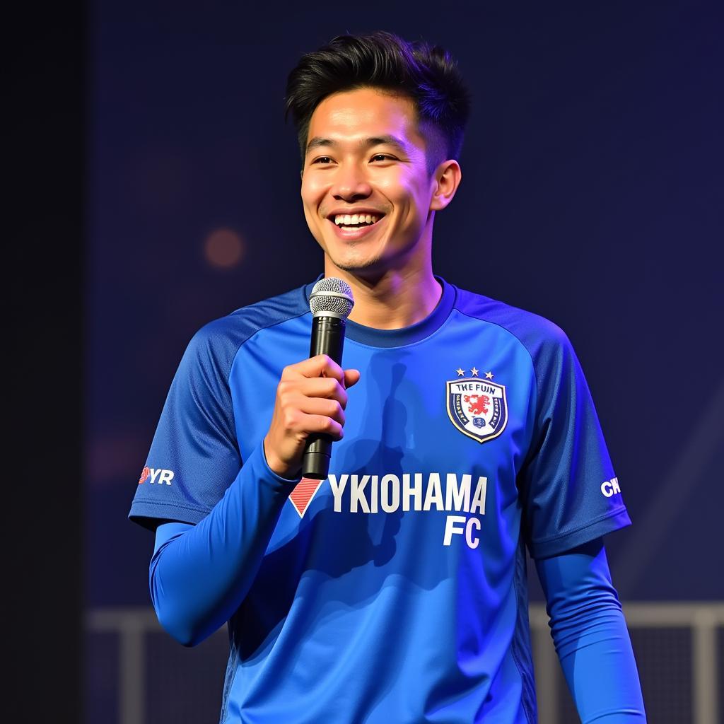 Công Phượng trong buổi lễ ra mắt CLB Yokohama FC