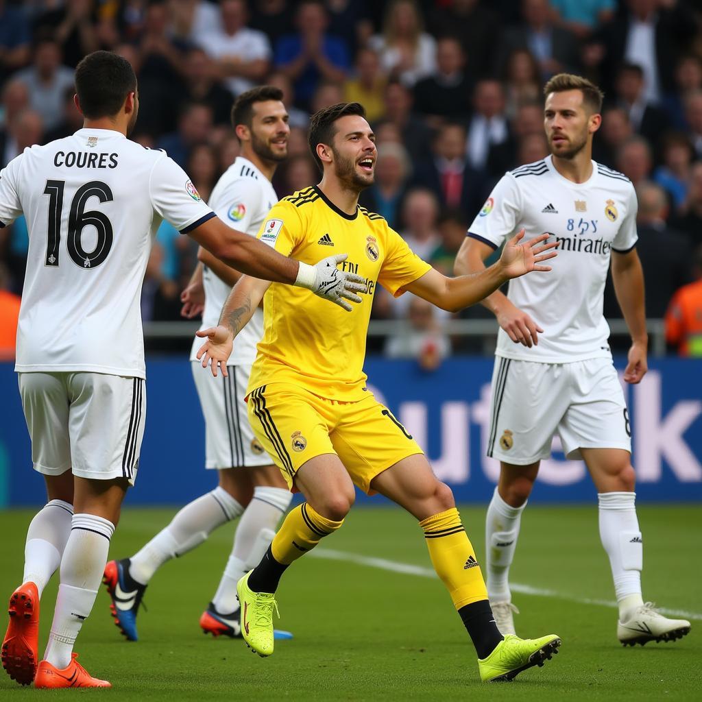 Courtois ăn mừng chức vô địch Champions League cùng Real Madrid