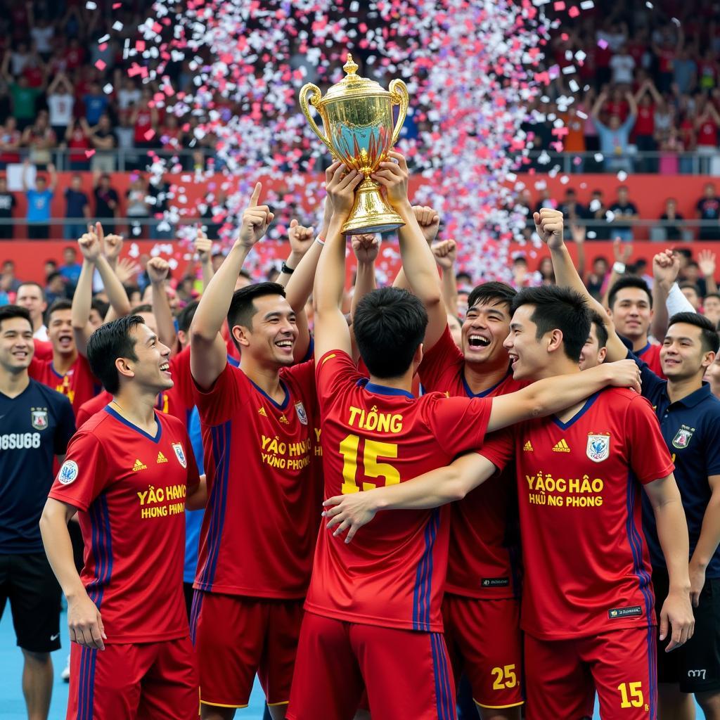 Đào Hùng Phong celebrating their National Championship victory