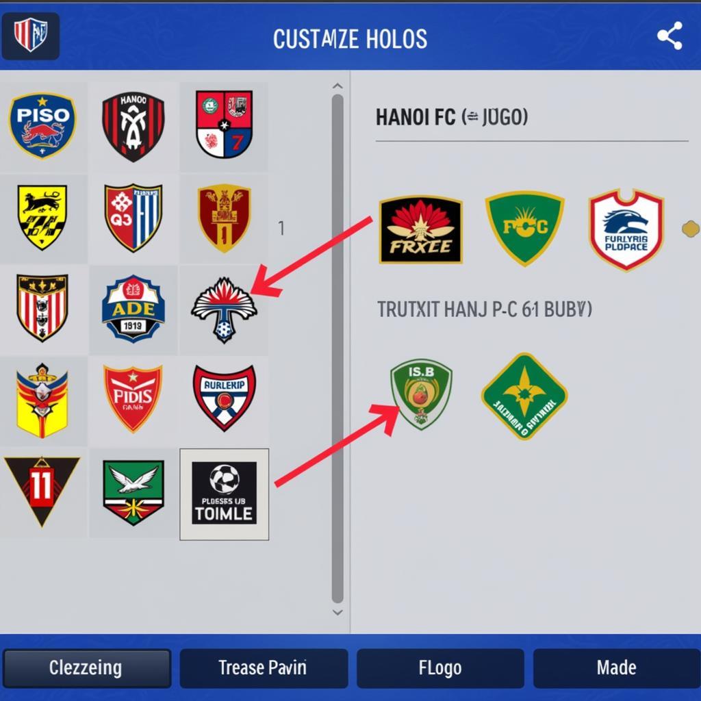 Giao diện chọn logo CLB Hà Nội trong Dream League Soccer