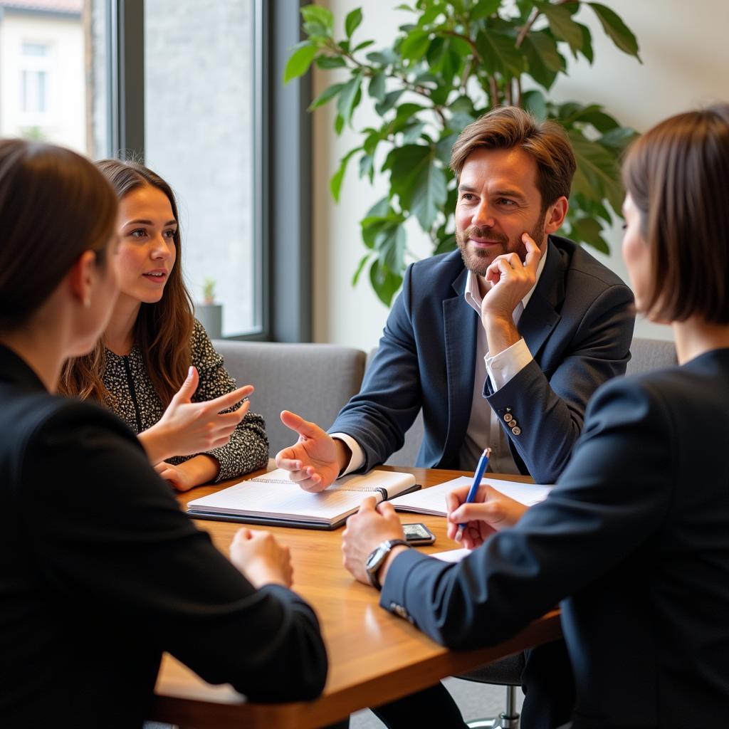 Group discussion in an English club meeting