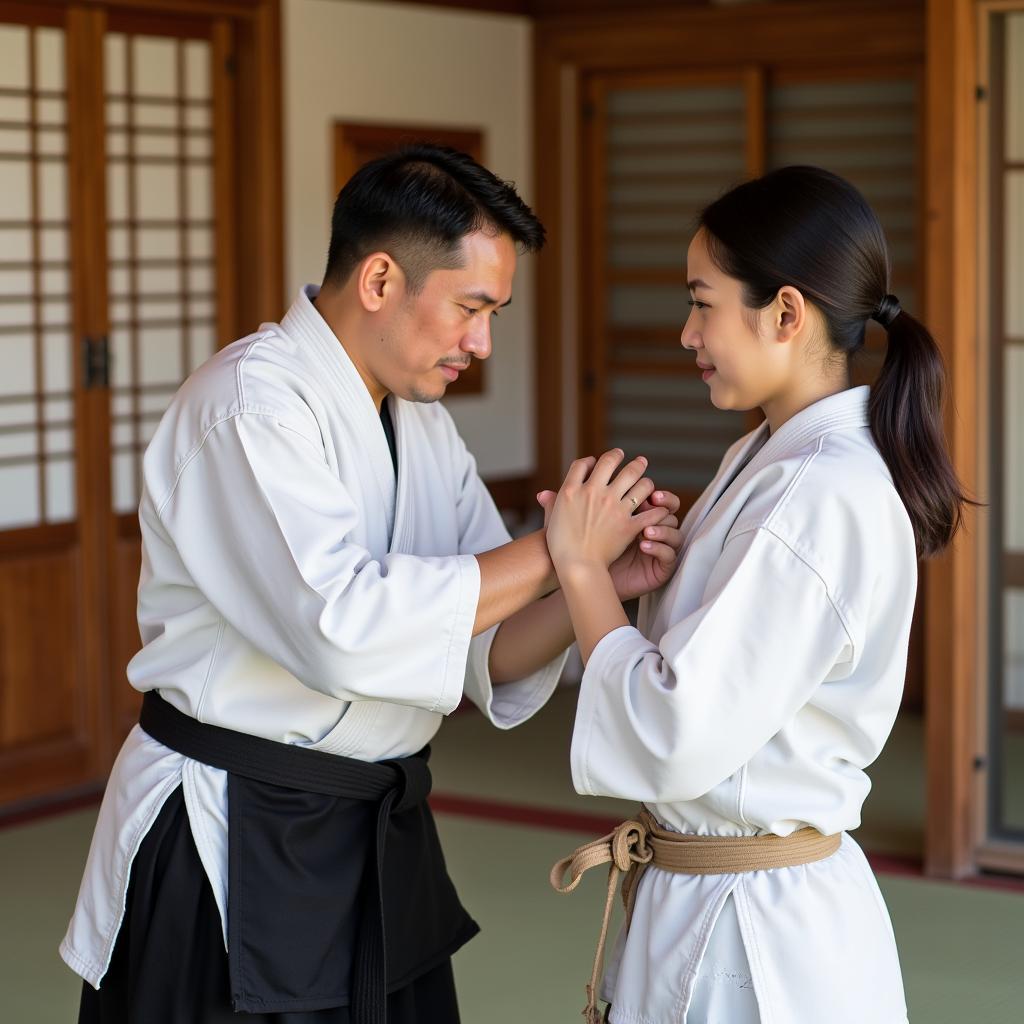 Huấn luyện viên Aikido Meidokan Phú Nhuận tận tình hướng dẫn học viên