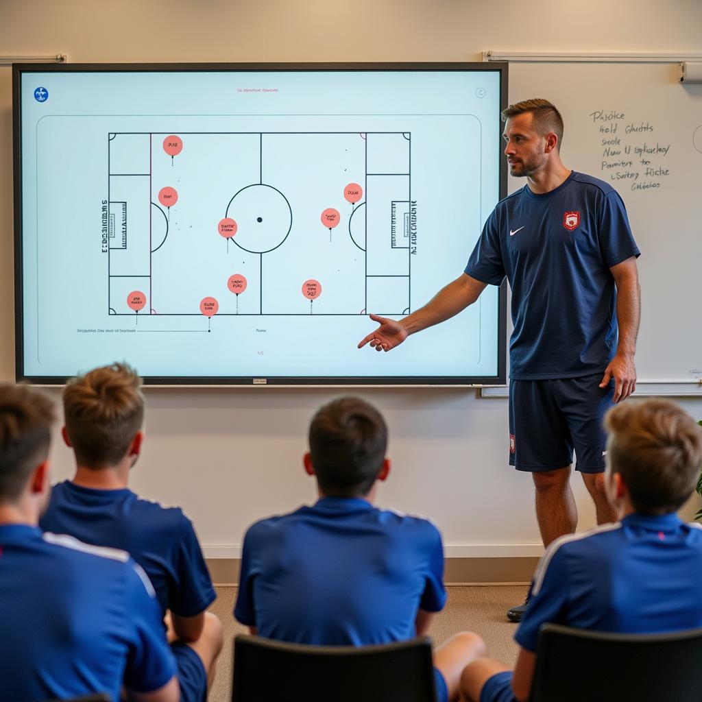 Coach Discussing Tactics with Football Team