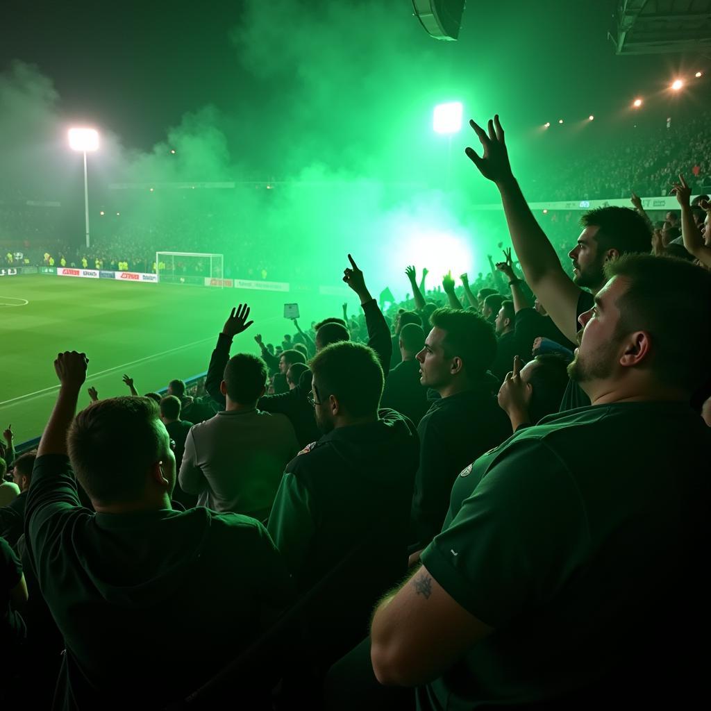 Cổ động viên Plymouth Argyle cuồng nhiệt trên khán đài Home Park