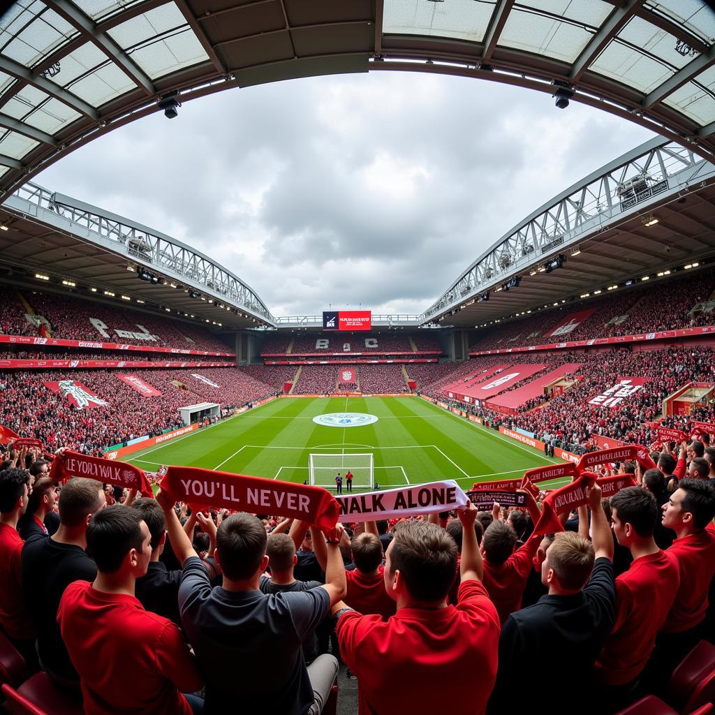 Cổ động viên Liverpool khoe khăn "You'll Never Walk Alone"