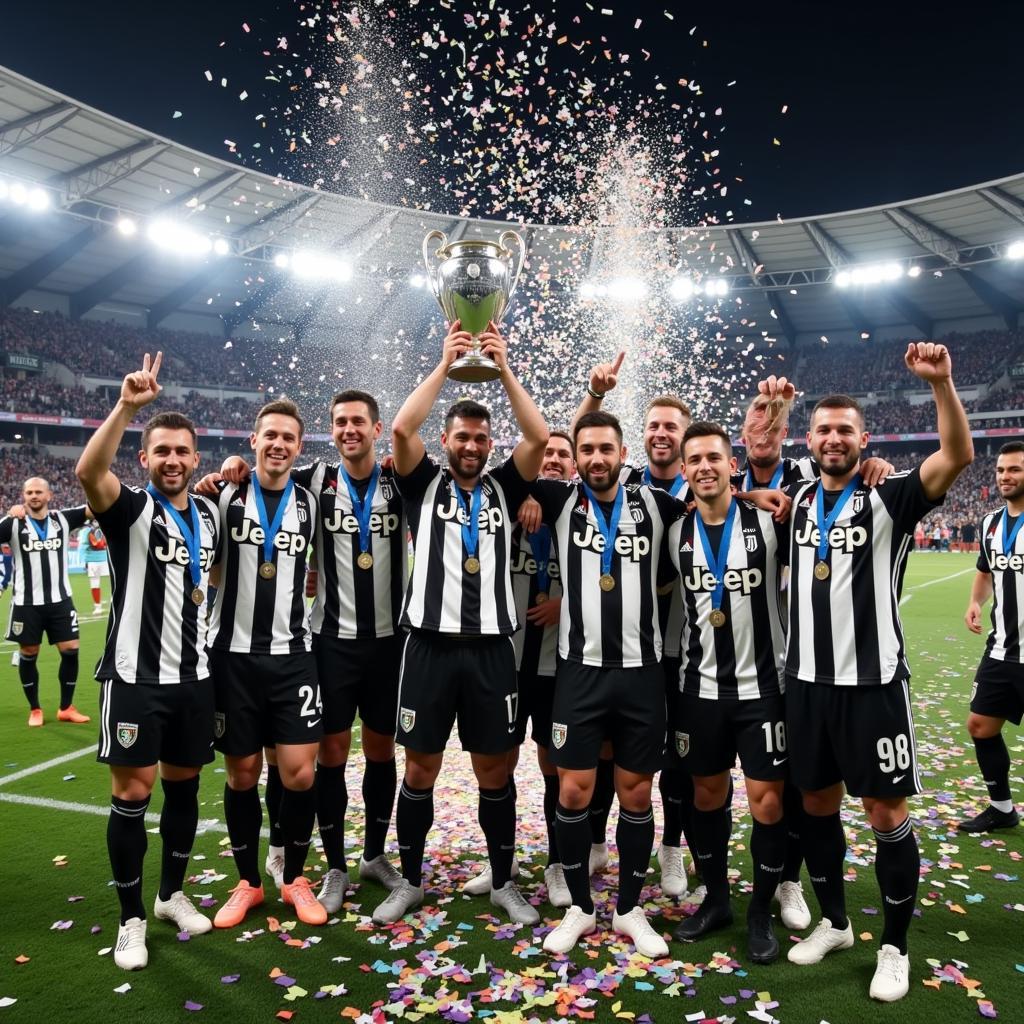 Cầu thủ Juventus ăn mừng chức vô địch Champions League