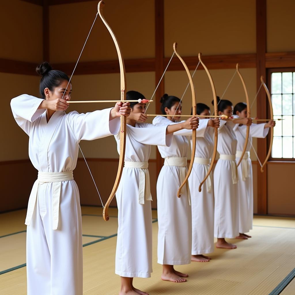 Thành viên CLB Kyudo Gia Lâm Hà Nội đang tập luyện