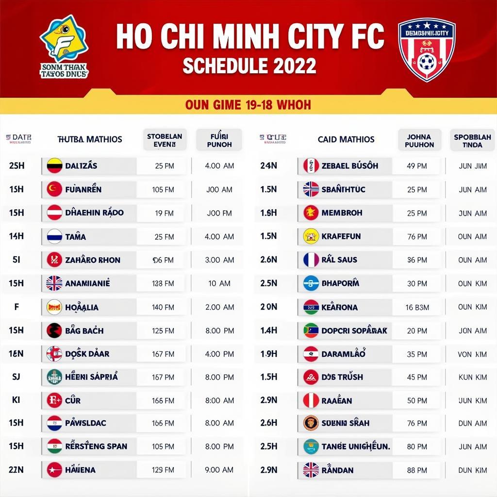 Lịch thi đấu CLB Hồ Chí Minh mùa giải 2022