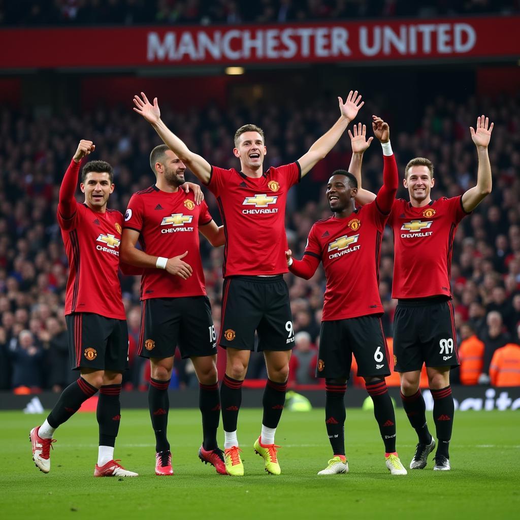 Các cầu thủ Manchester United ăn mừng chức vô địch