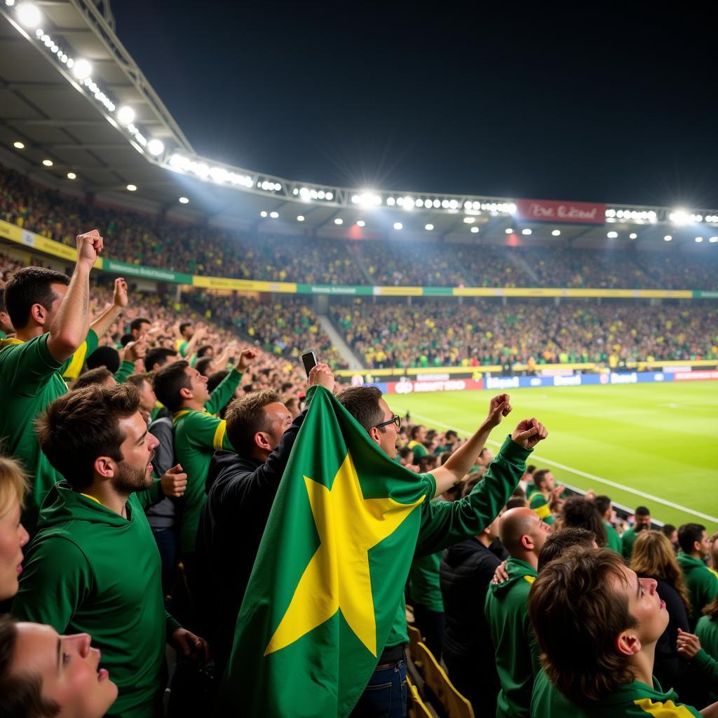 Cổ động viên Fortuna Sittard cuồng nhiệt trên khán đài sân vận động