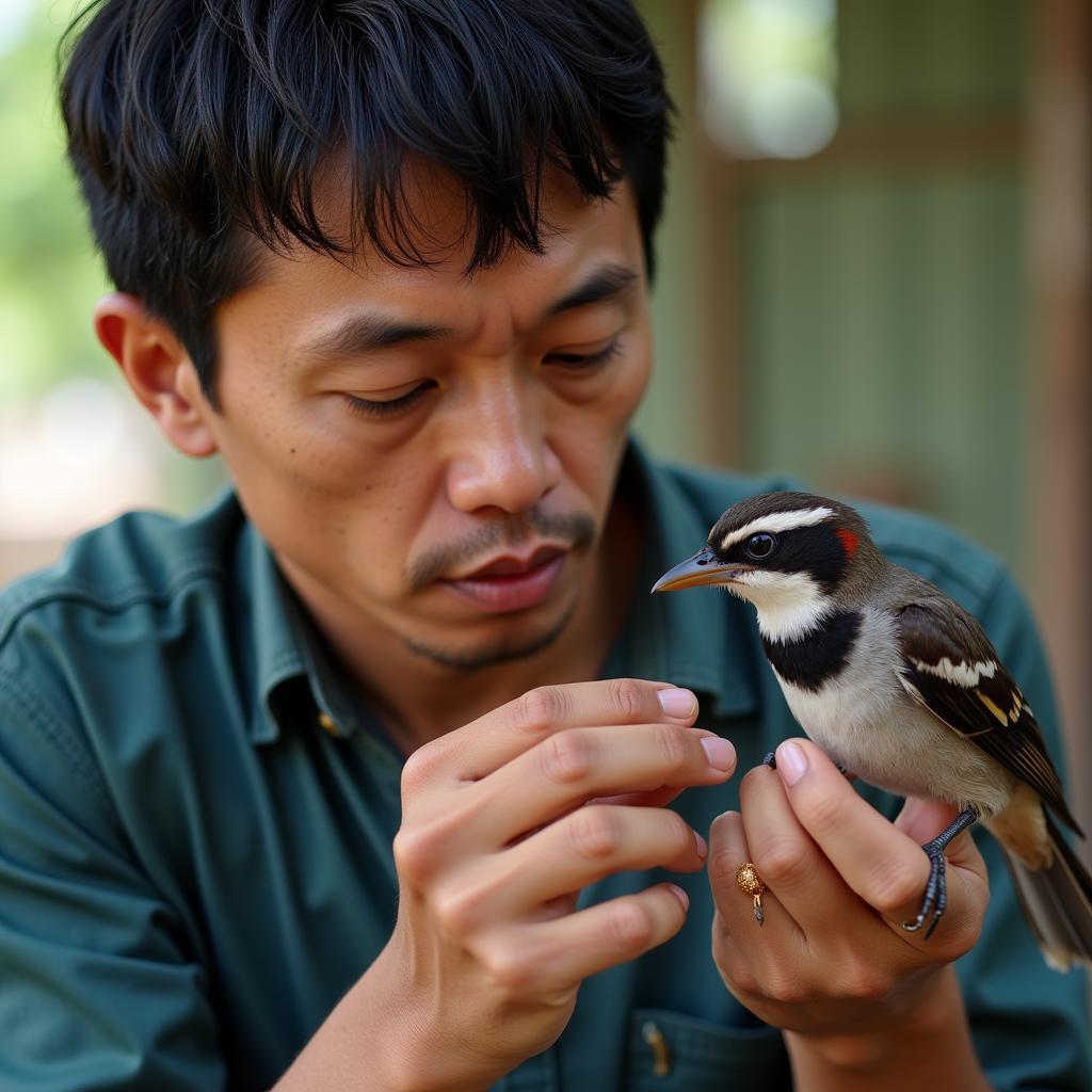 Nghệ nhân Ngạc Hồng Đăng chăm sóc chim