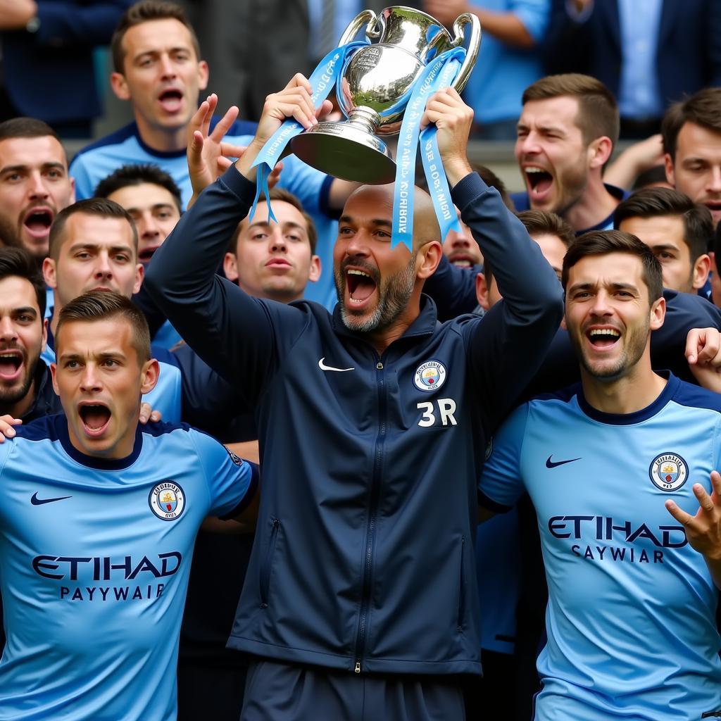 HLV Pep Guardiola ăn mừng cùng CLB Man City