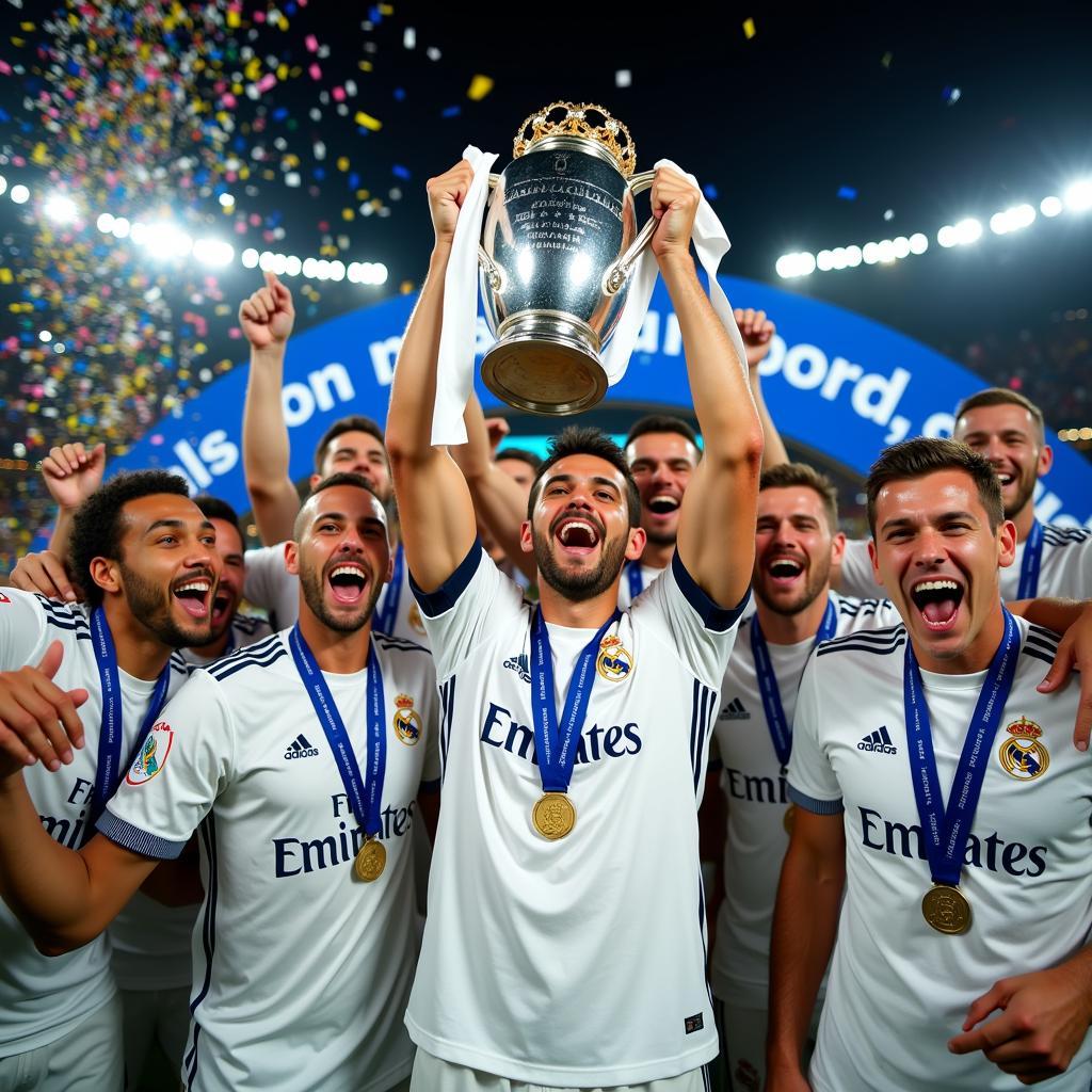 Các cầu thủ Real Madrid ăn mừng chức vô địch Champions League