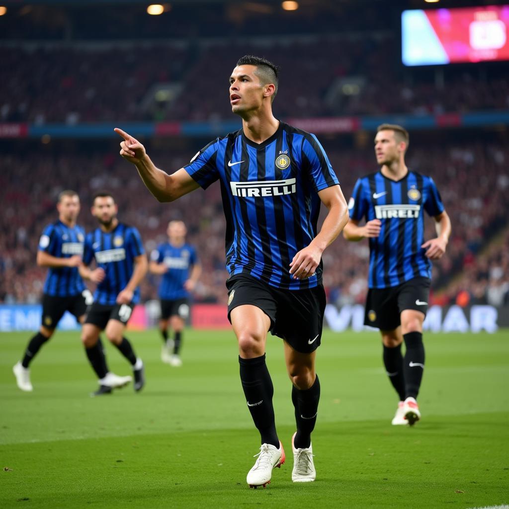 Ronaldo béo ăn mừng bàn thắng trong màu áo Inter Milan