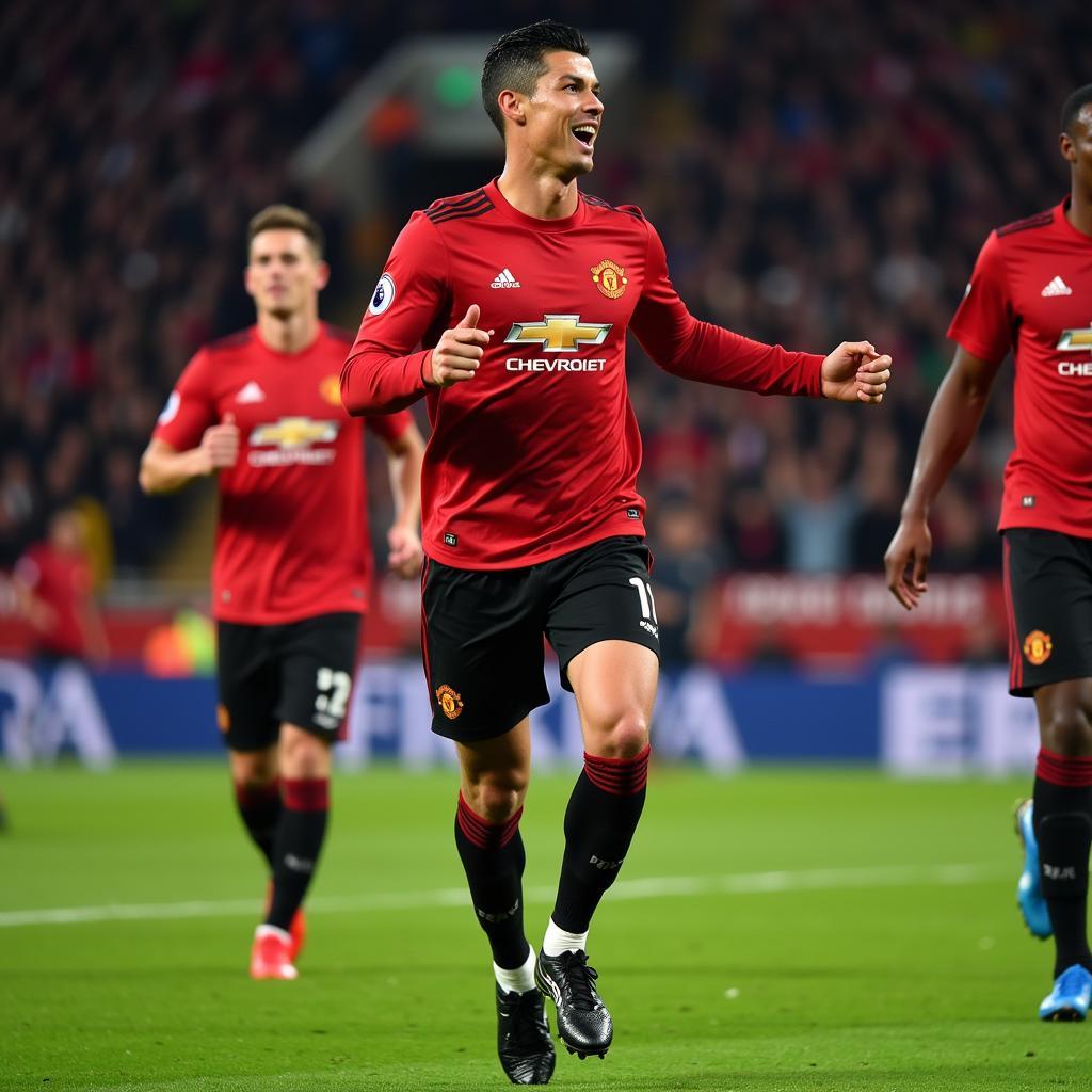 Ronaldo ăn mừng cuồng nhiệt trong màu áo Manchester United