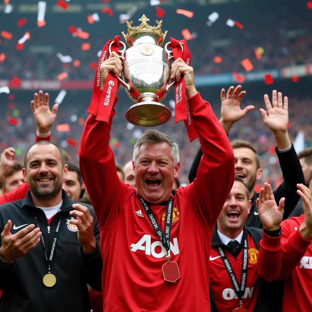 Sir Alex Ferguson nâng cao chiếc cúp Premier League