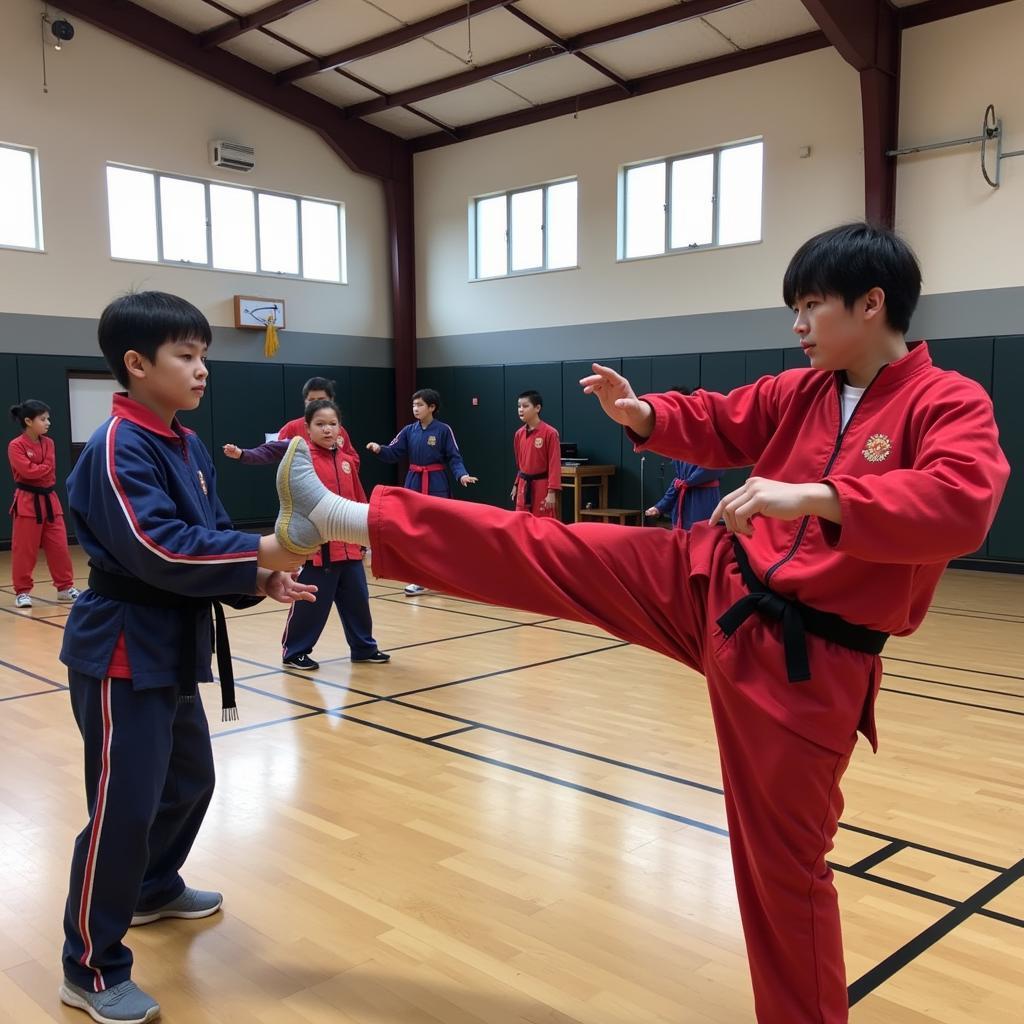 Học viên tập luyện Wushu Sanshou tại CLB