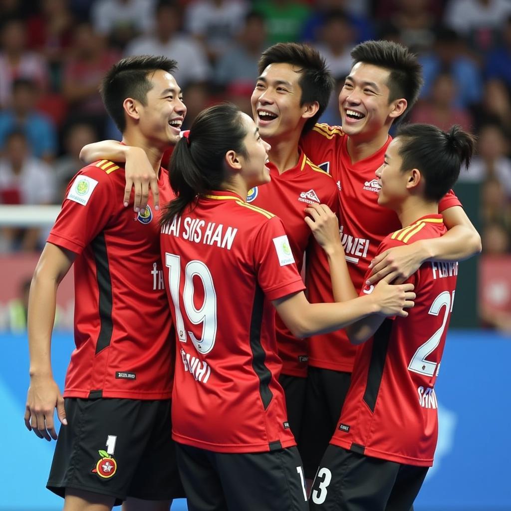 Các cầu thủ Thái Sơn Nam ăn mừng bàn thắng tại giải Futsal CLB Châu Á 2019