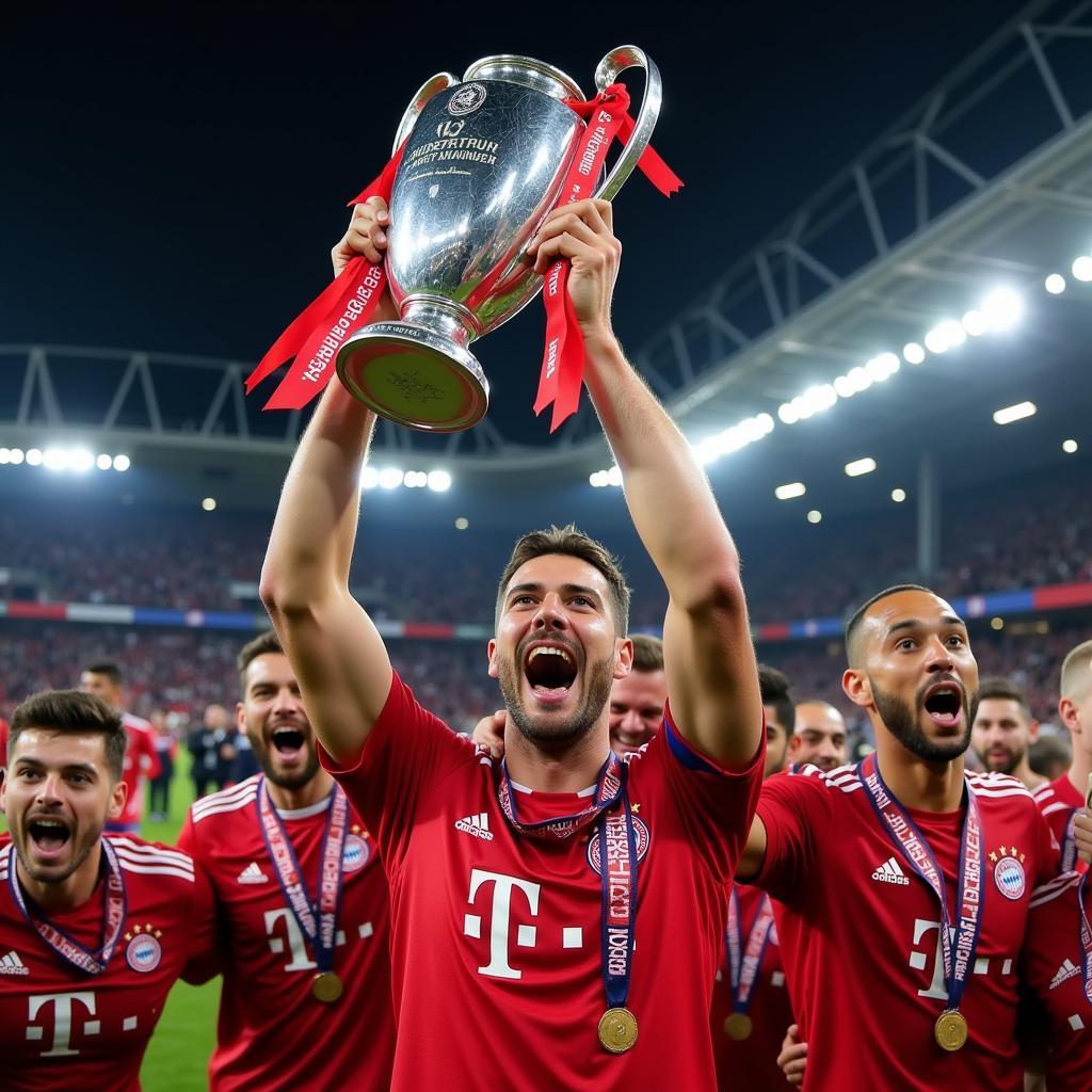 Thủ quân Bayern Munich nâng cao chiếc cup