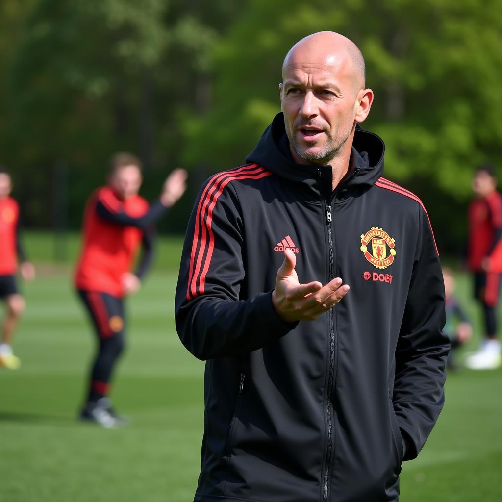 Erik ten Hag, HLV trưởng CLB MU, chỉ đạo chiến thuật cho các cầu thủ