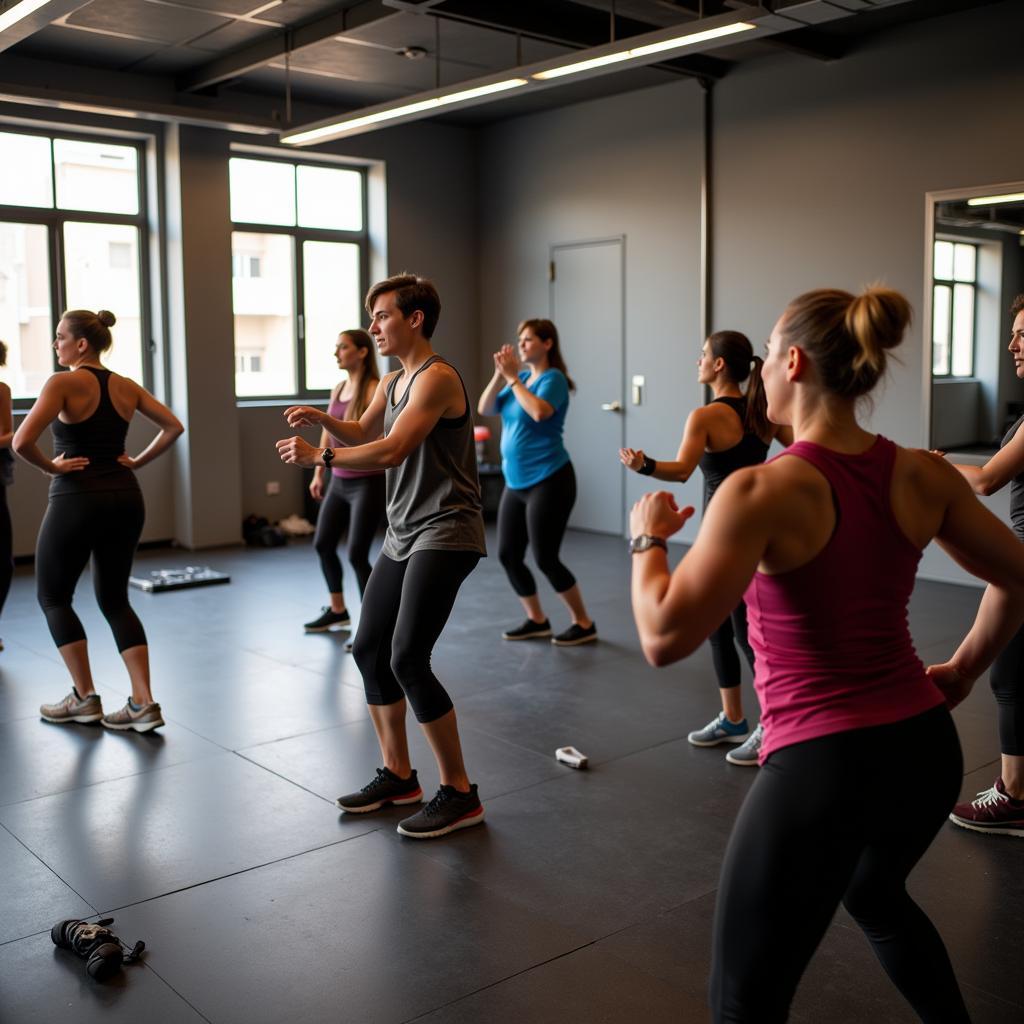 Energetic group fitness class in session