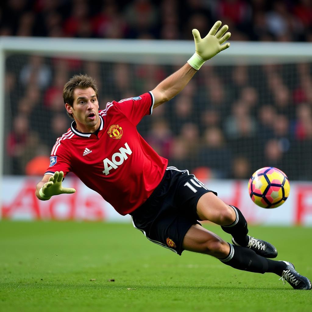 Pha bay người cản phá của Van der Sar trong màu áo Manchester United