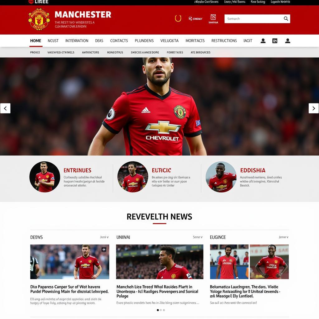 Giao diện website CLB Manchester United